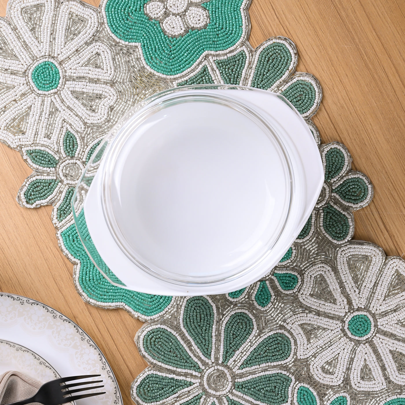 Blooming Handmade Beaded Table Mat