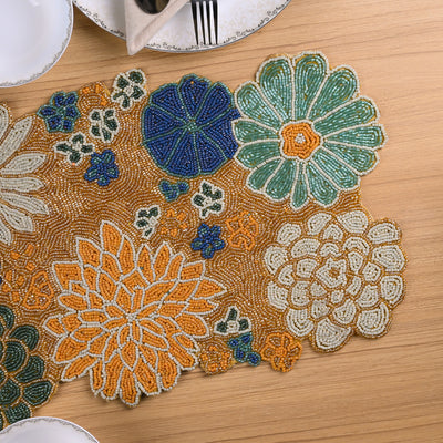 Flora-Exhibit Hand-beaded Table Mat