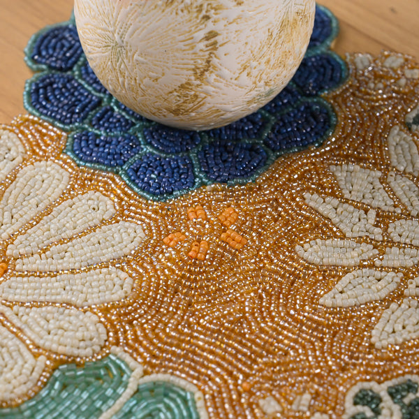 Flora-Exhibit Hand-beaded Table Mat