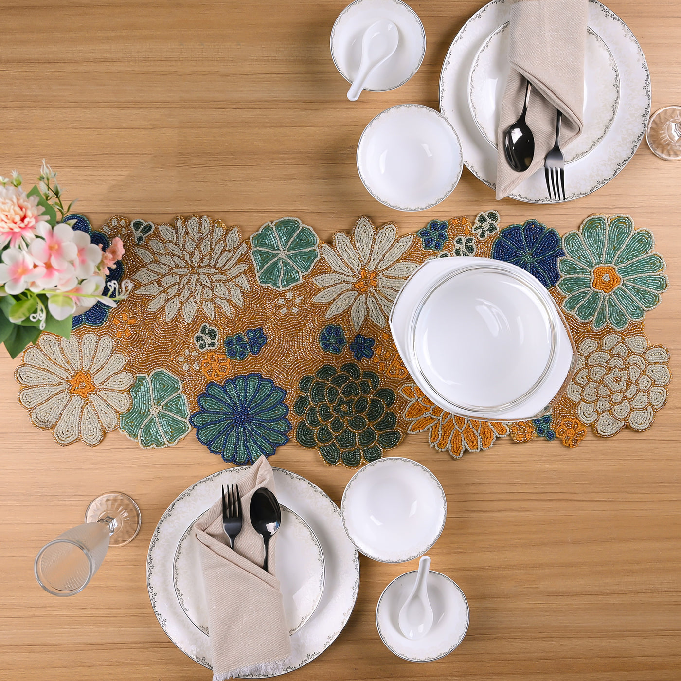 Flora-Exhibit Hand-beaded Table Mat