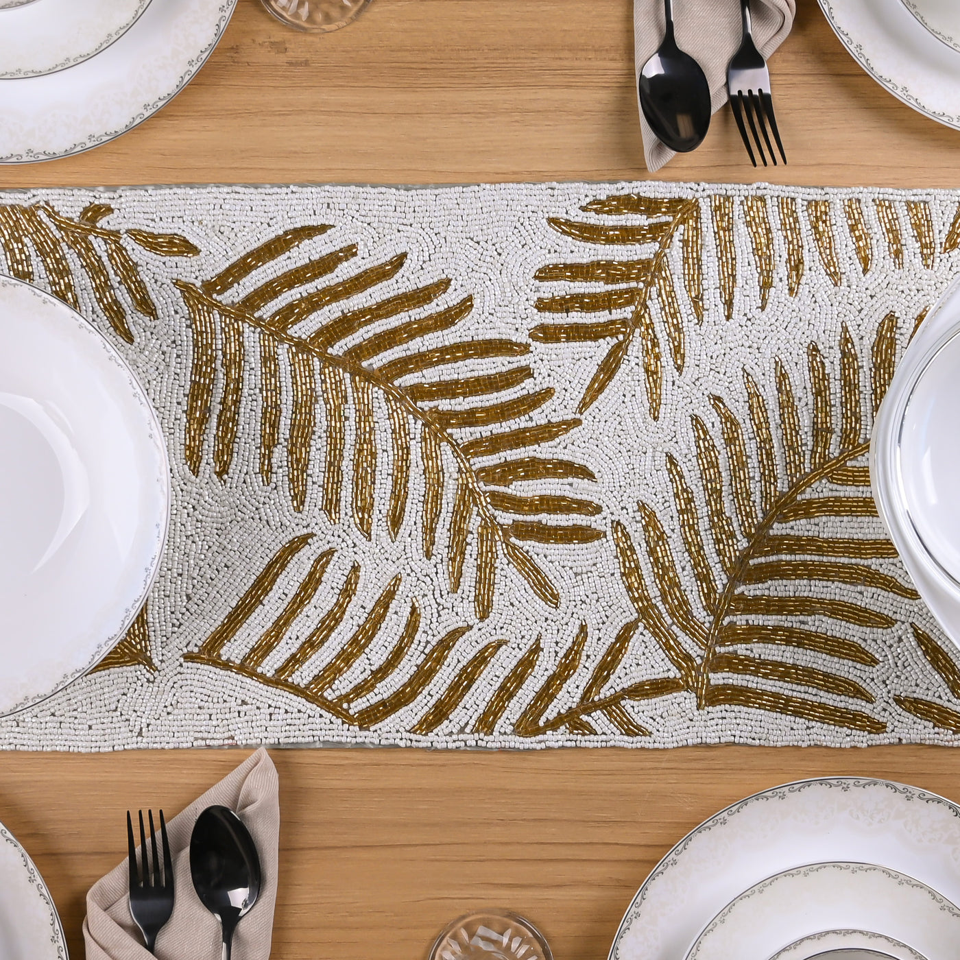 Thanksgiving Golden-White Hand-beaded Table Mat