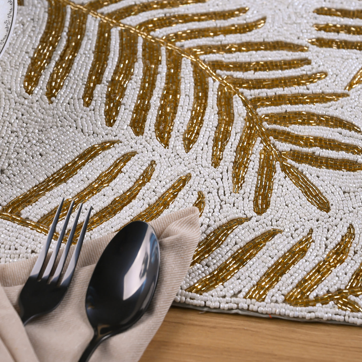 Thanksgiving Golden-White Hand-beaded Table Mat