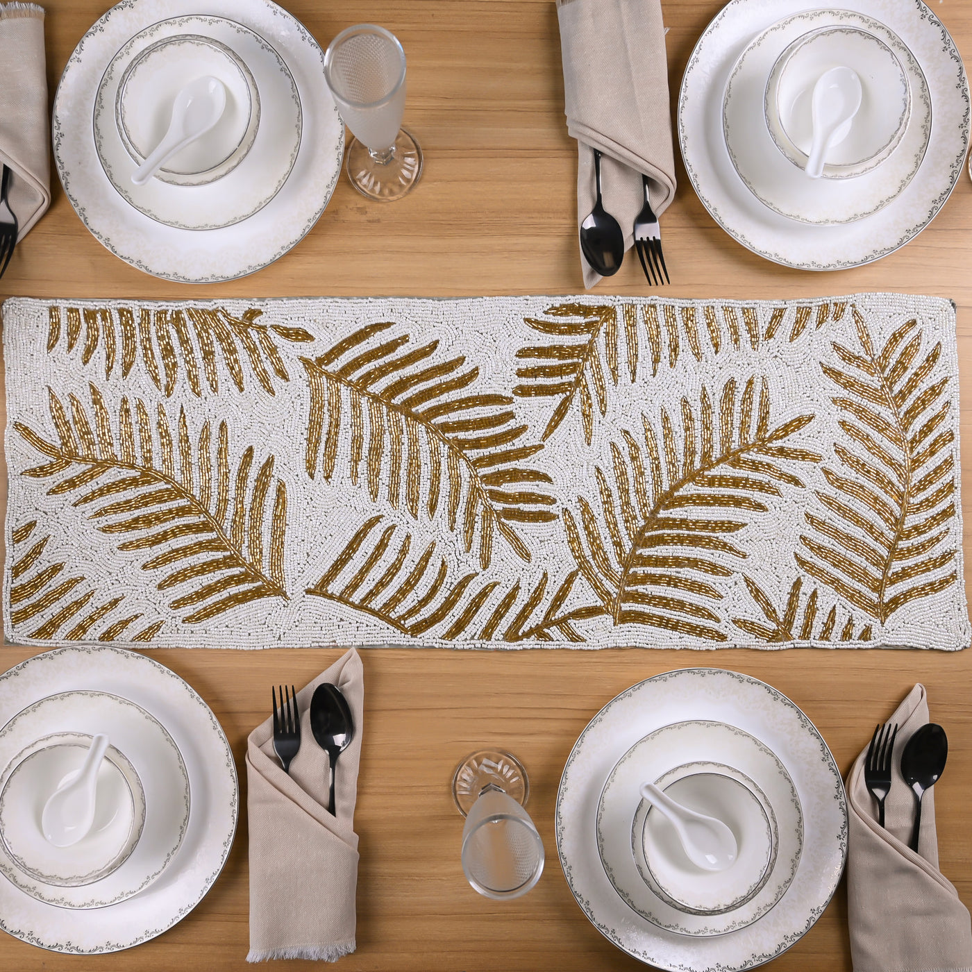 Thanksgiving Golden-White Hand-beaded Table Mat