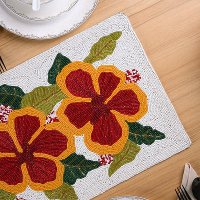 Hibiscus Hand-beaded Table Mat