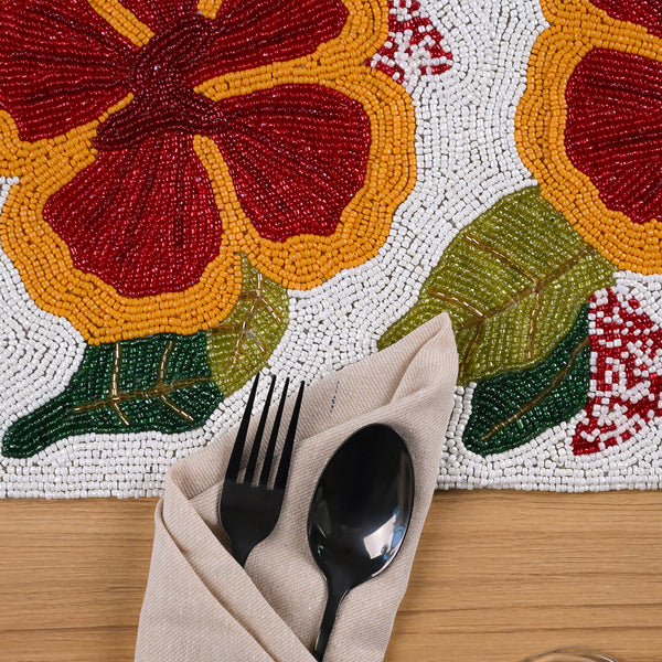 Hibiscus Hand-beaded Table Mat