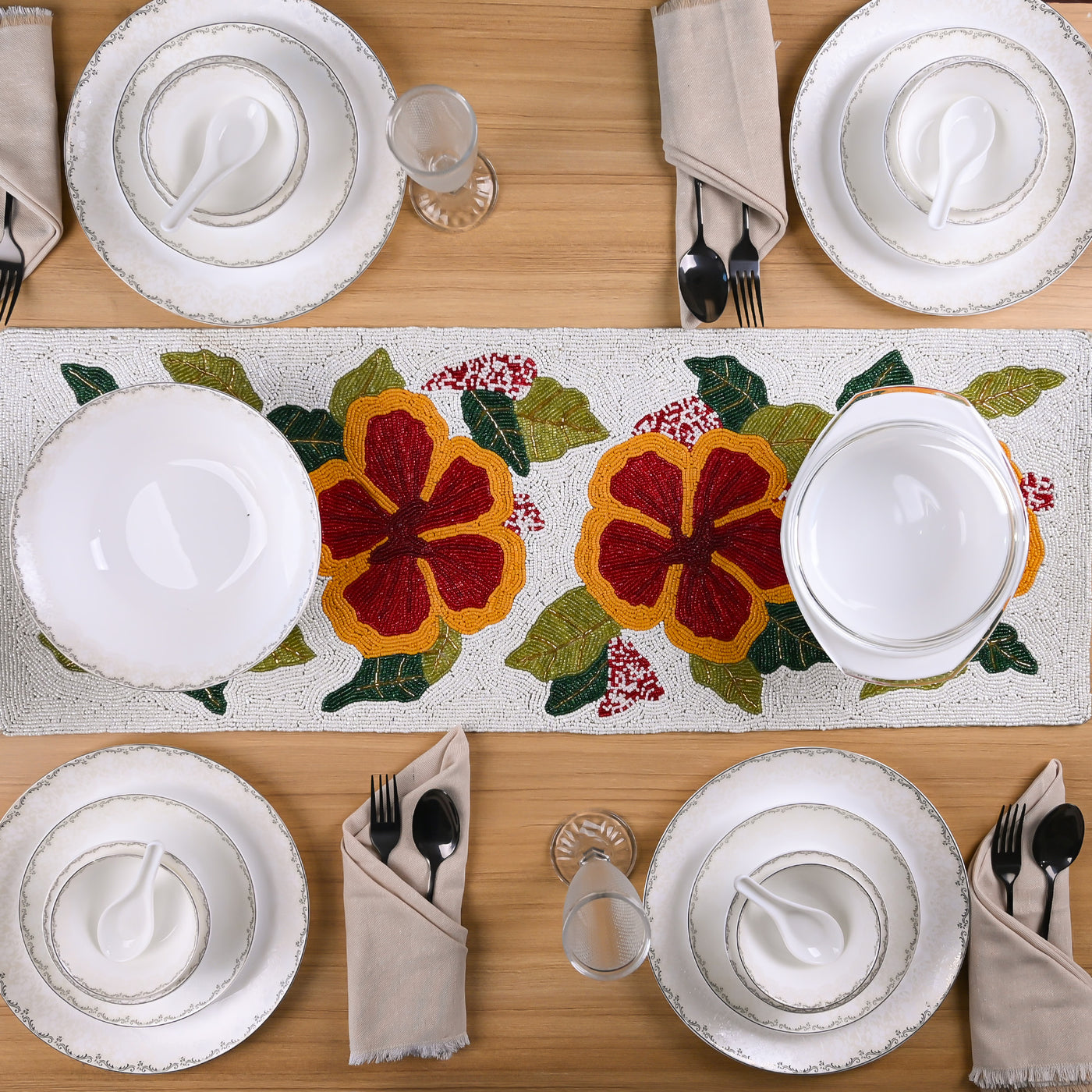 Hibiscus Hand-beaded Table Mat