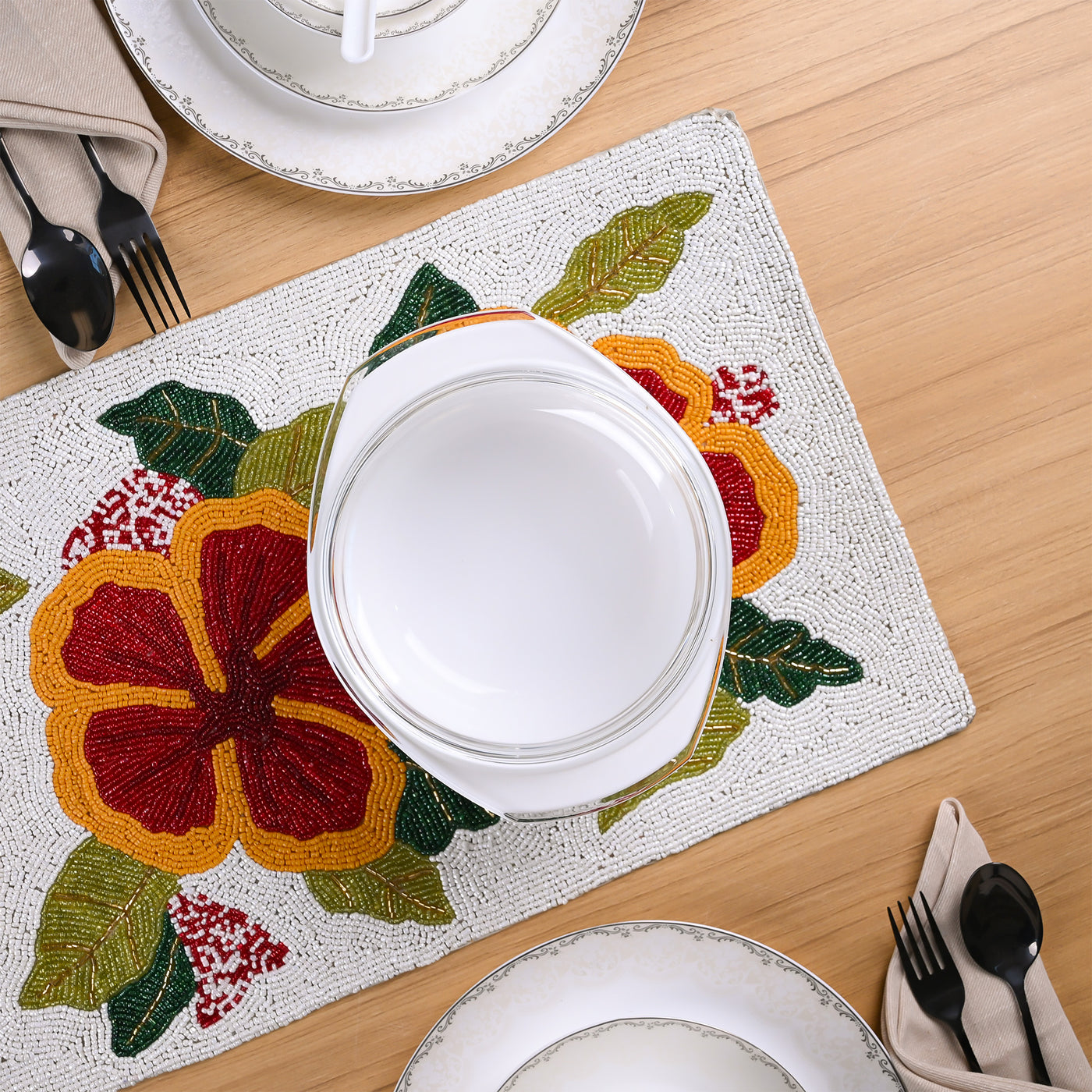 Hibiscus Hand-beaded Table Mat