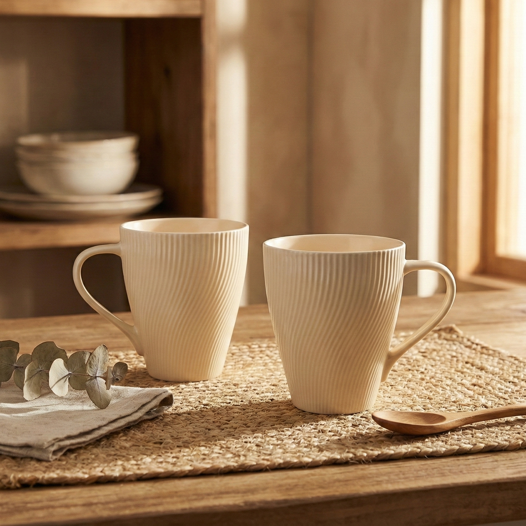 Pale Peach Unique New Bone China Coffee Mug Set of 2