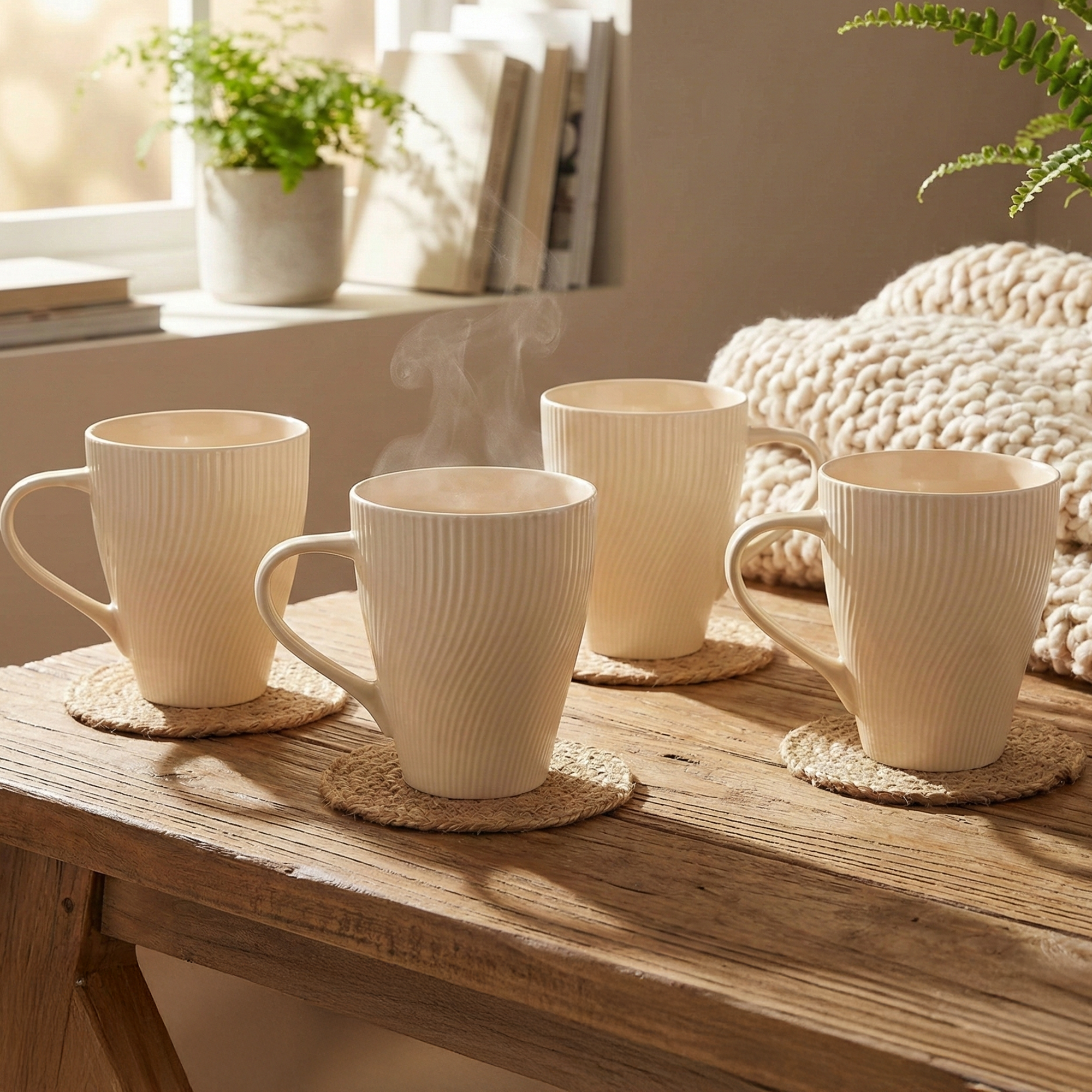 Pale Peach Unique New Bone China Coffee Mug Set of 4