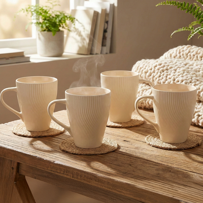 Pale Peach Unique New Bone China Coffee Mug Set of 4