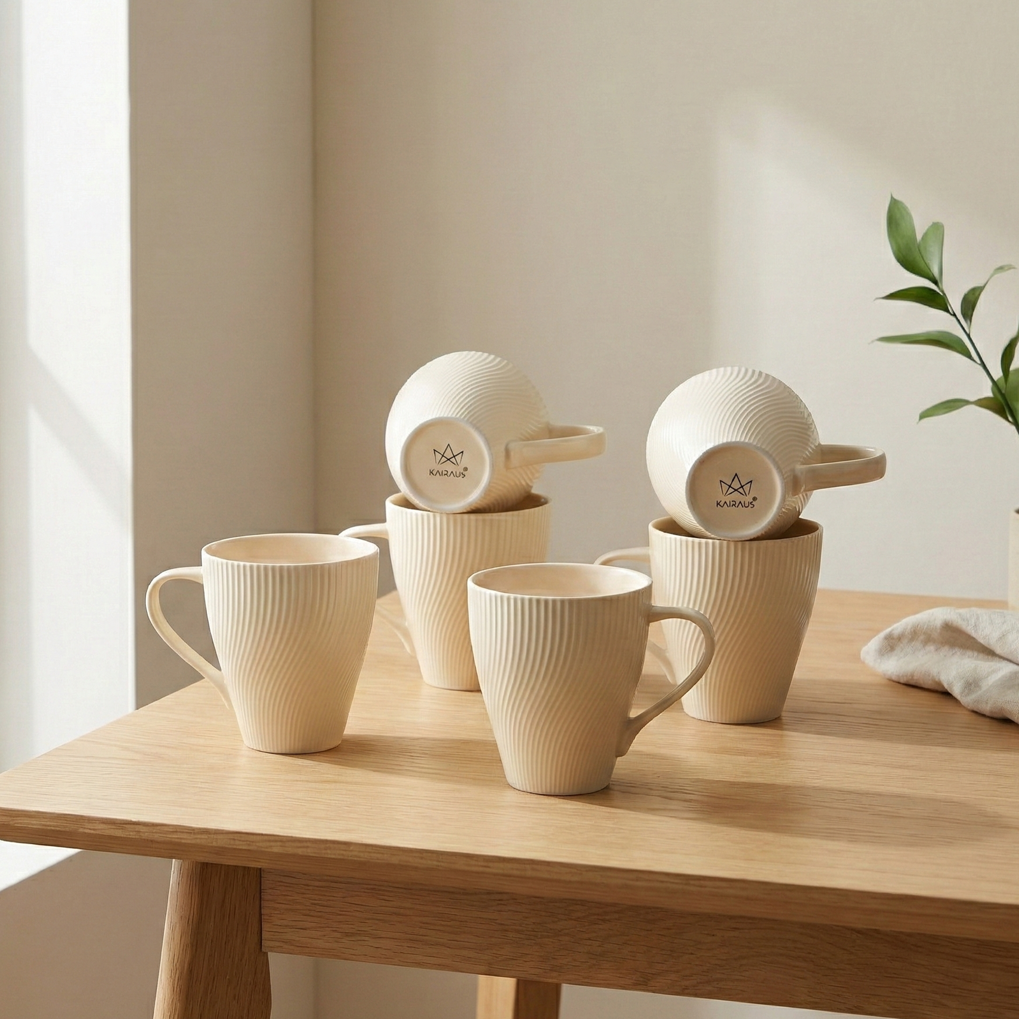 Pale Peach Unique New Bone China Coffee Mug Set of 6