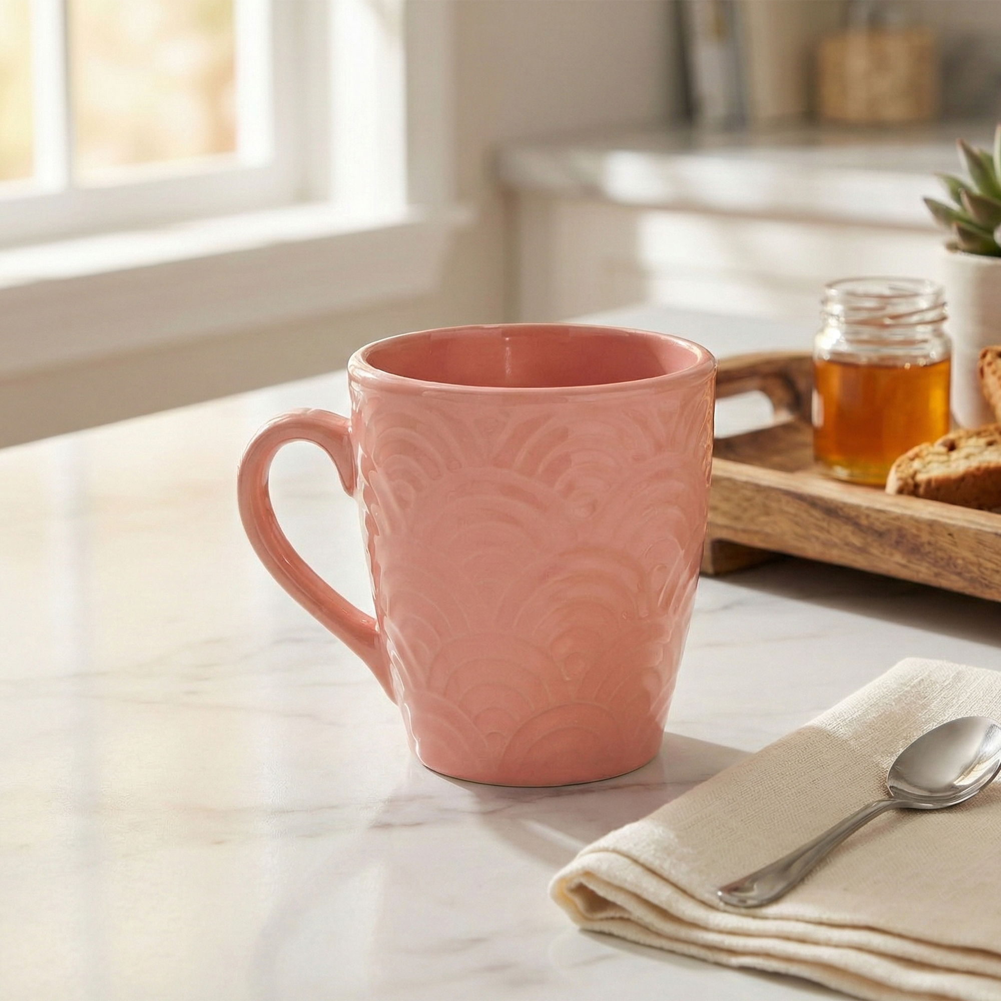 Peachy Coral Pink Ceramic Coffee Mug