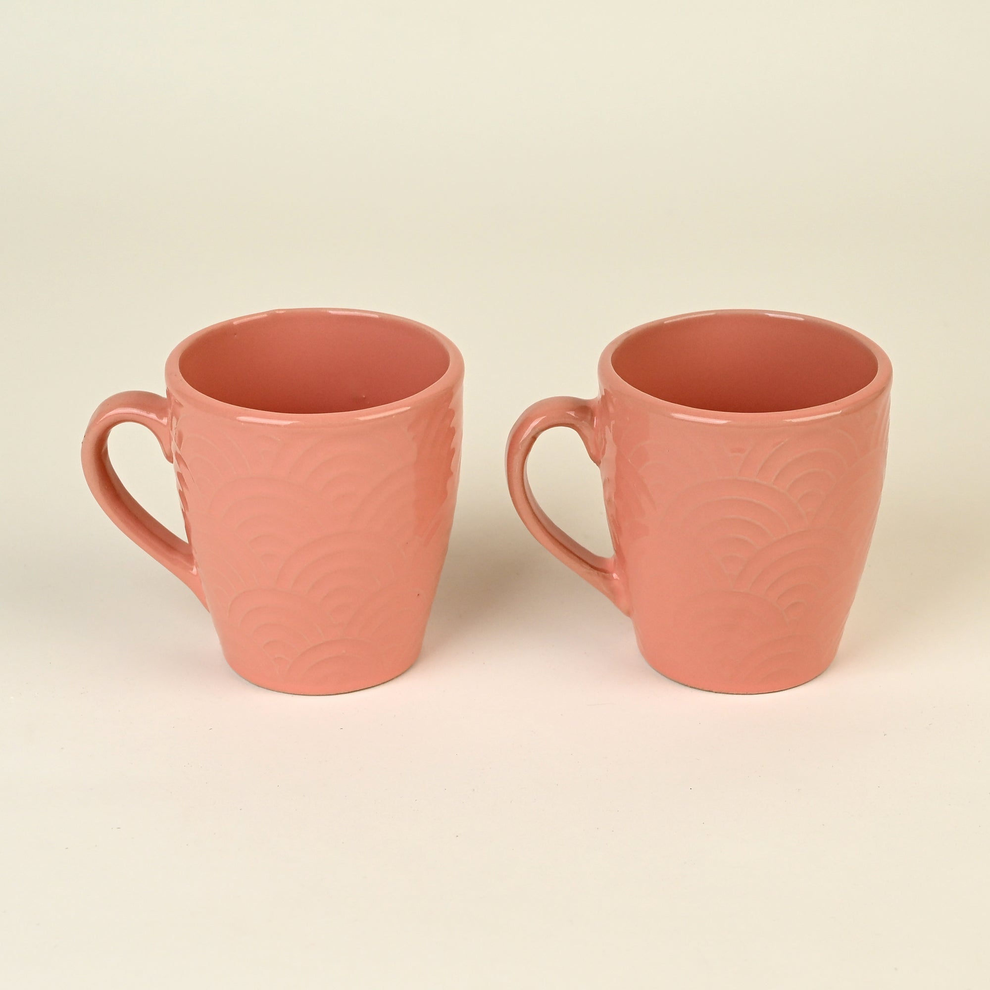 Peachy Coral Pink Ceramic Coffee Mug Set of 2