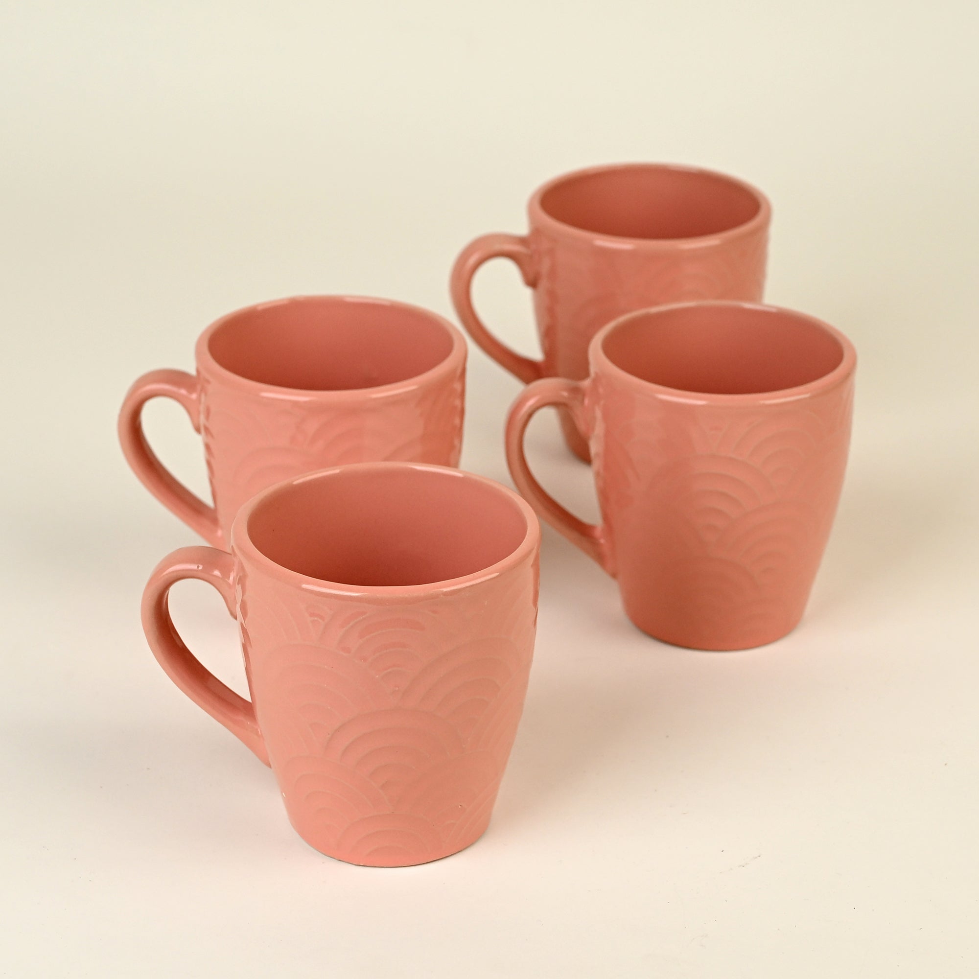 Peachy Coral Pink Ceramic Coffee Mug Set of 4