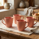 Peachy Coral Pink Ceramic Coffee Mug Set of 4