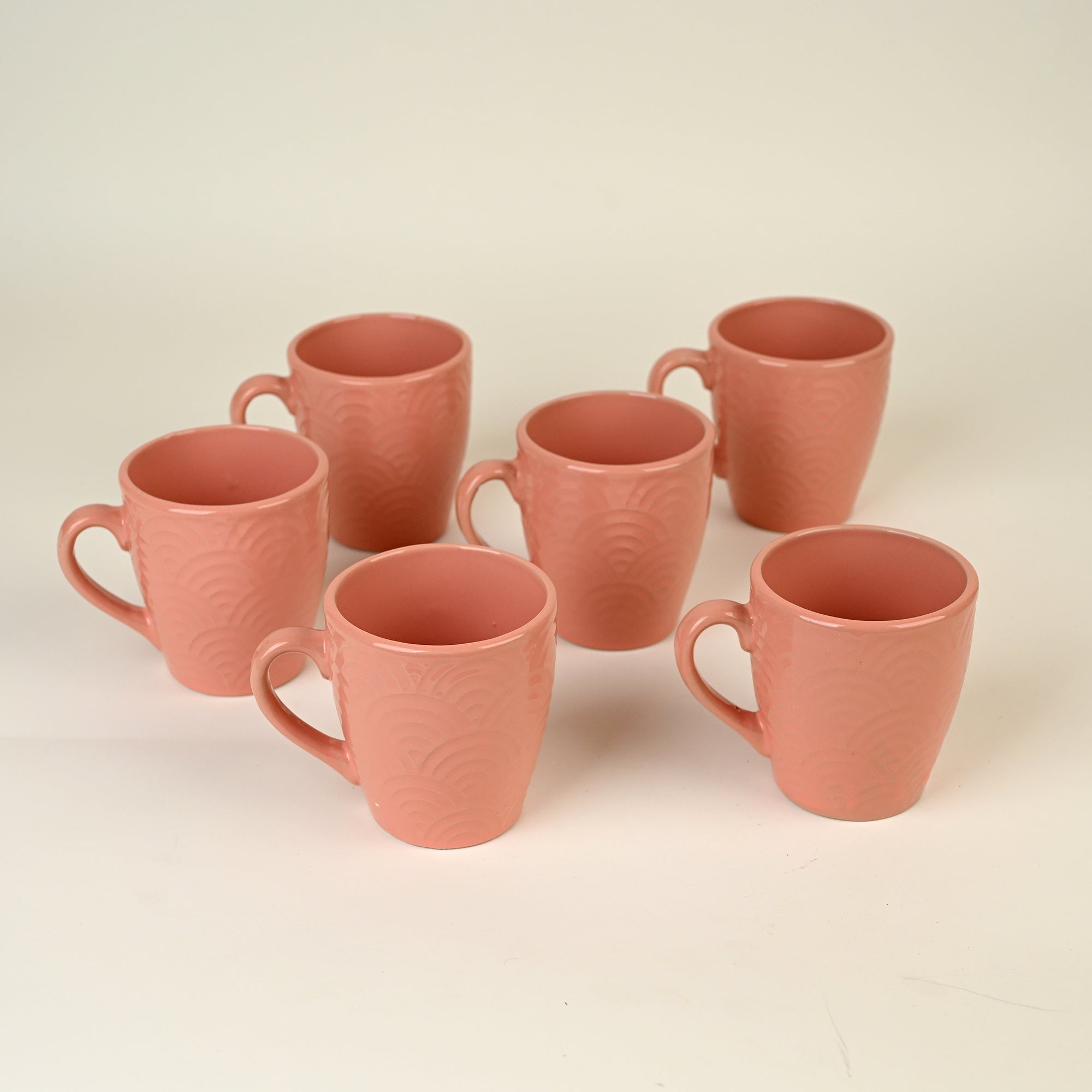 Peachy Coral Pink Ceramic Coffee Mug Set of 6