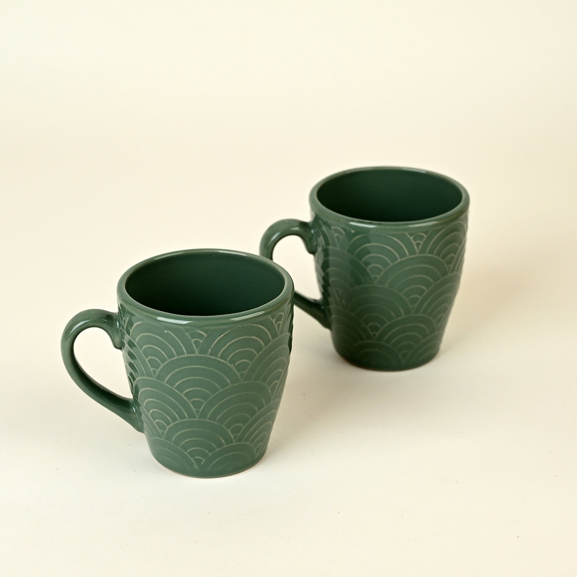 Pine Green Ceramic Coffee Mug Set of 2