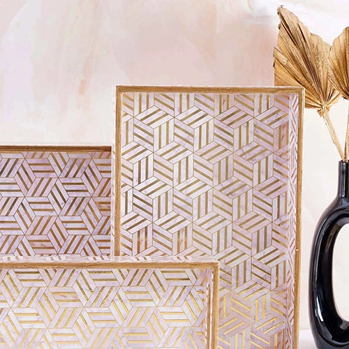 Golden Geometric Serving Tray (Set of 3)