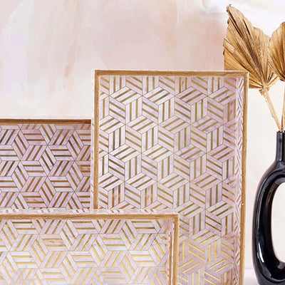 Golden Geometric Serving Tray (Set of 3)