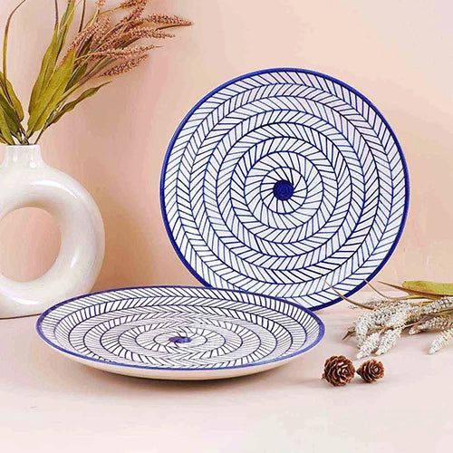 Indigo Chevron Ceramic Dinner Plate