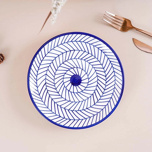 Indigo Chevron Ceramic Quarter Plate