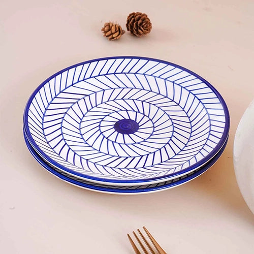 Indigo Chevron Ceramic Quarter Plate