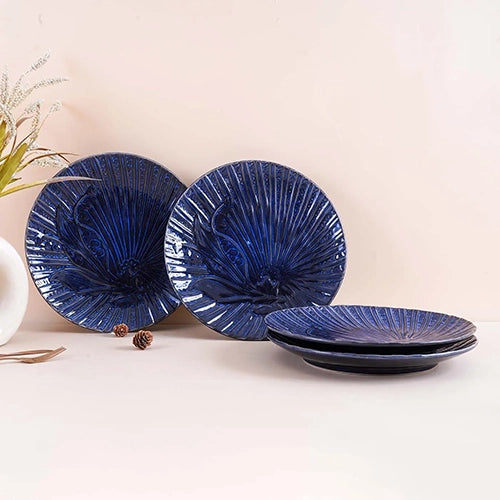 Blue Sapphire Textured Plate Set of 4 - 10.5 inch Ceramic Wedding Gift