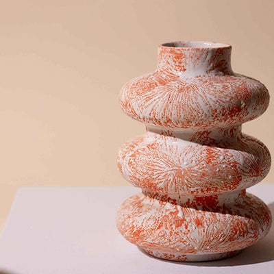 Burnt Orange Tri-Ring Ceramic Vase