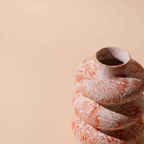 Burnt Orange Tri-Ring Ceramic Vase