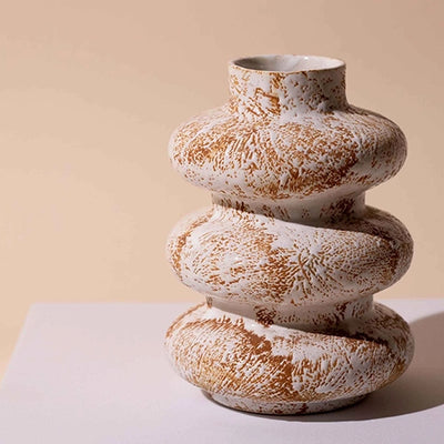 Taupe Tri-Ring Ceramic Vase