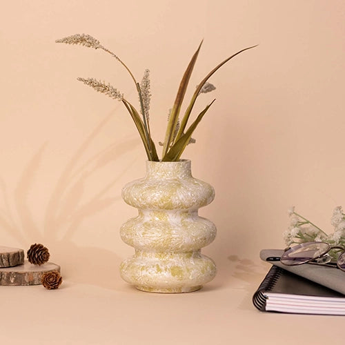 Beige Tri-Ring Ceramic Vase