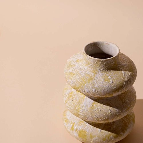 Beige Tri-Ring Ceramic Vase