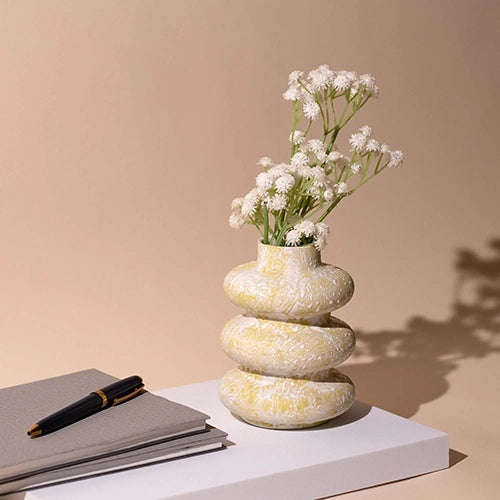 Beige Tri-Ring Ceramic Vase