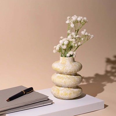 Beige Tri-Ring Ceramic Vase