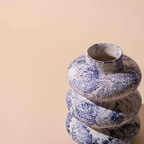 Slate Blue Tri-Ring Ceramic Vase