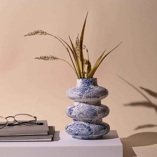 Slate Blue Tri-Ring Ceramic Vase