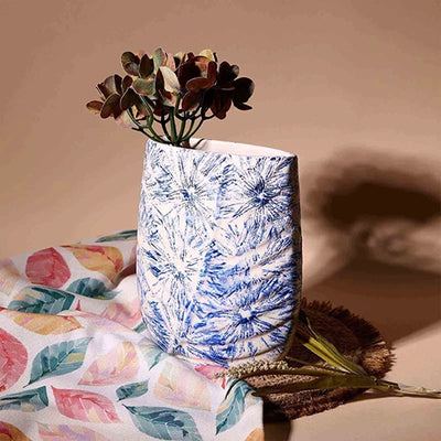 Blue Textured Leaf Imprint Vase