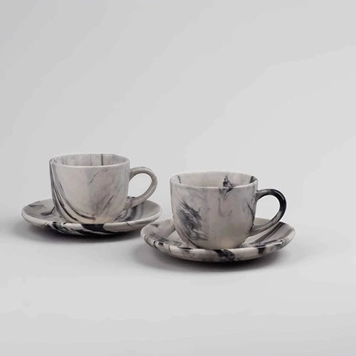 Marble Elegance Coffee Cup and Saucer Set of 2
