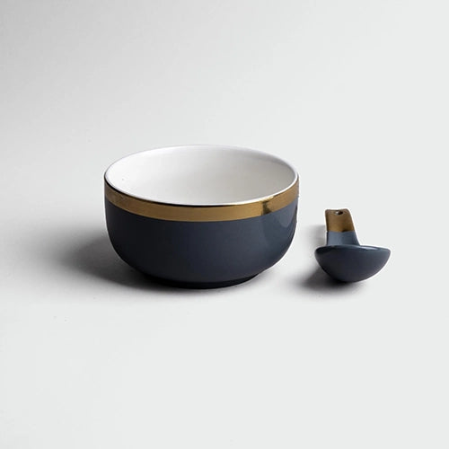 Luxe Grey Porcelain Gold-Rim Bowl (Set of 2)