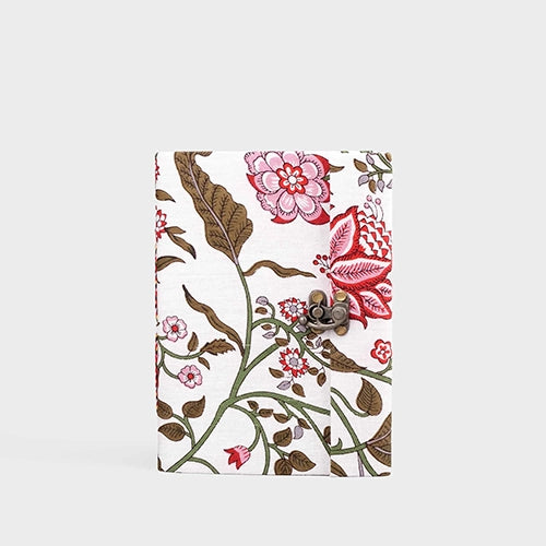 Chic White Red Floral Locking Diary (8x6inch)