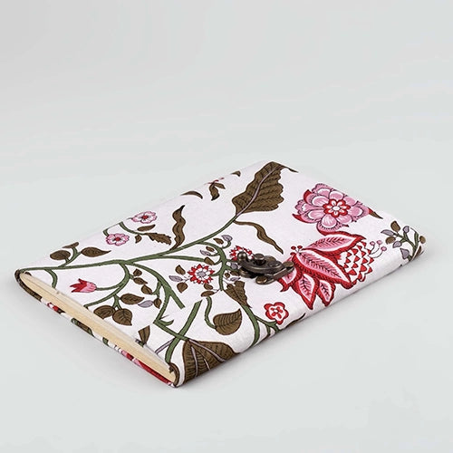 Chic White Red Floral Locking Diary (8x6inch)