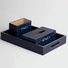 Blue Leather Desk Organiser Set