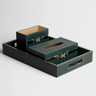 Luxury Green Leather Desk Organiser Set