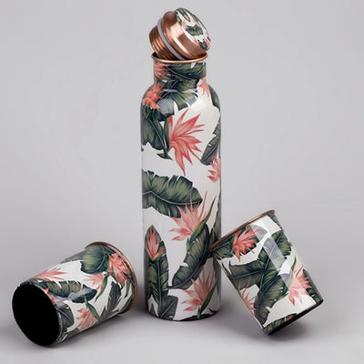 Tropical Printed Copper Bottle With Glass Set