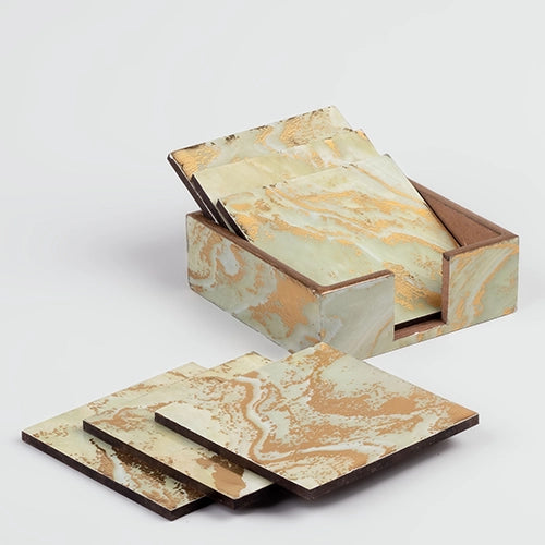 Chic Gold Foil Wooden Coasters (Set of 6)