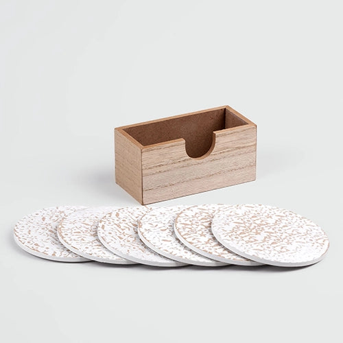 Stylish Gold-White Wooden Round Coasters (Set of 6)