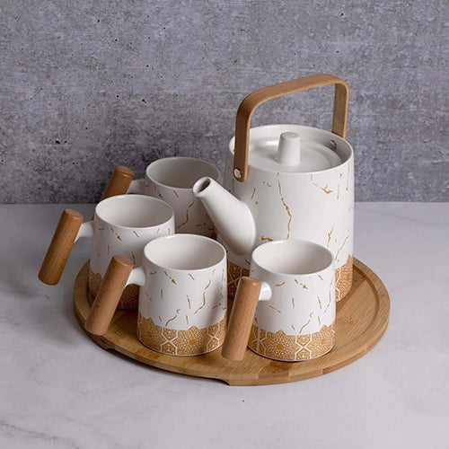 Bronze Decor White Tea Set