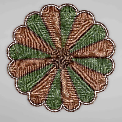 Starry Green and White Beaded Mat