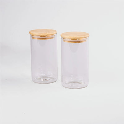 Elegant Round Glass Jar with Wooden Lid Set of 2 (320ml)