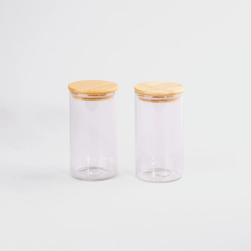 Heritage Glass Storage Jar with Wooden Lid Set of 2 (270ml)